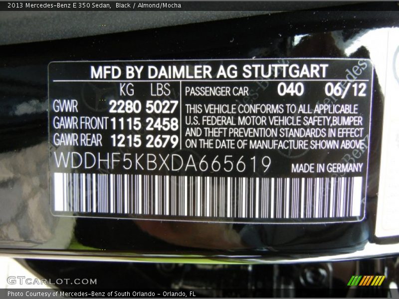 2013 E 350 Sedan Black Color Code 040