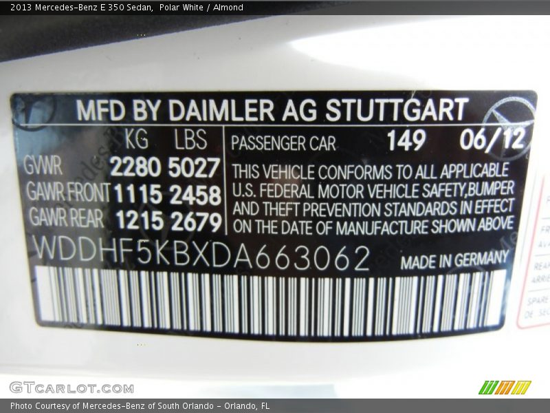 2013 E 350 Sedan Polar White Color Code 149