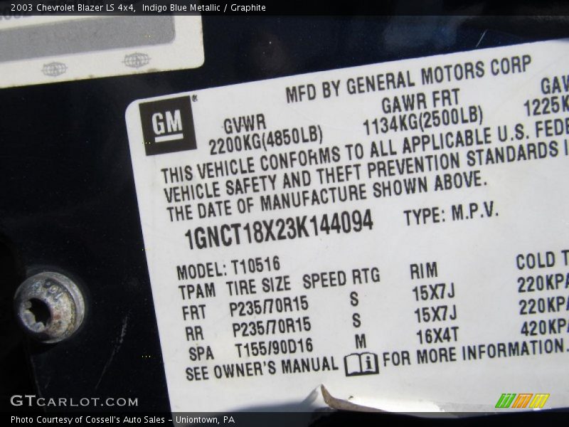 Indigo Blue Metallic / Graphite 2003 Chevrolet Blazer LS 4x4