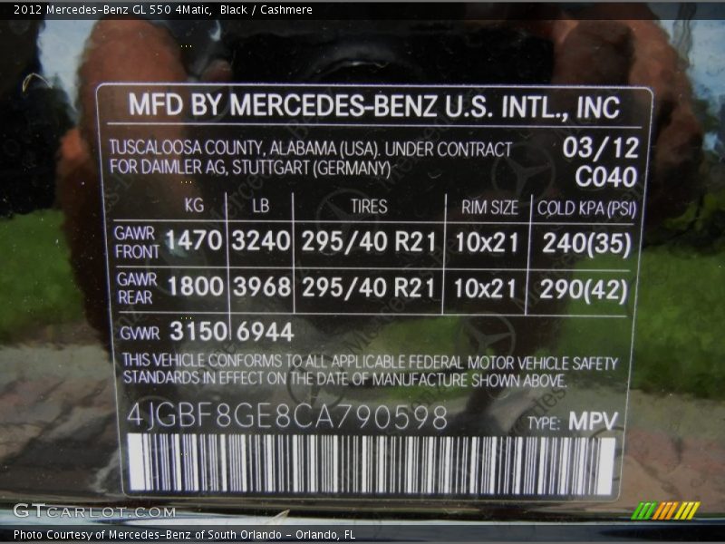 Black / Cashmere 2012 Mercedes-Benz GL 550 4Matic