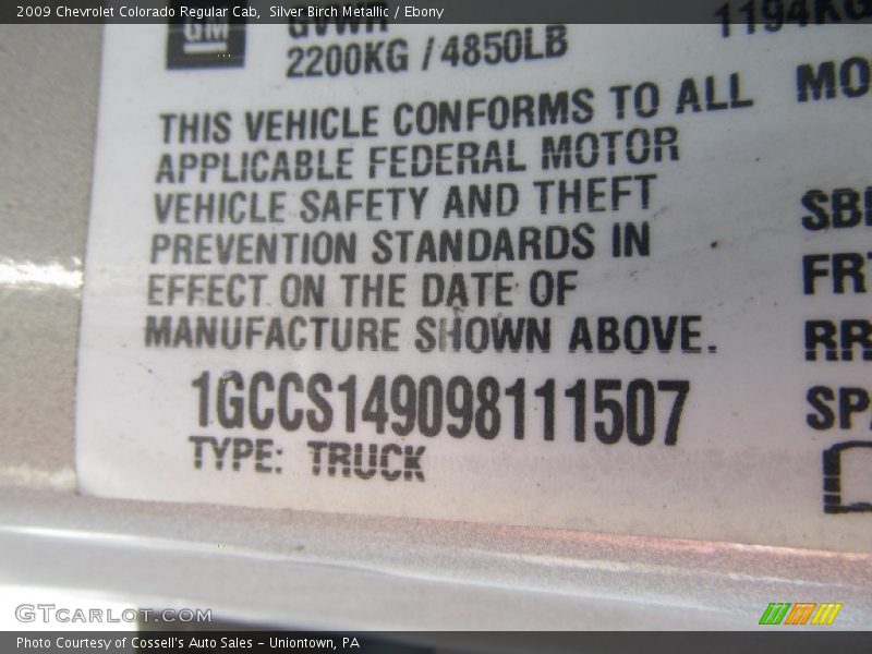 Silver Birch Metallic / Ebony 2009 Chevrolet Colorado Regular Cab