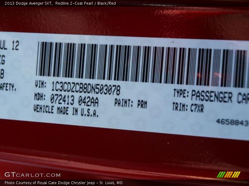 Redline 2-Coat Pearl / Black/Red 2013 Dodge Avenger SXT