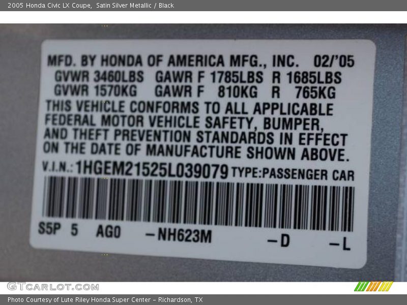 Satin Silver Metallic / Black 2005 Honda Civic LX Coupe