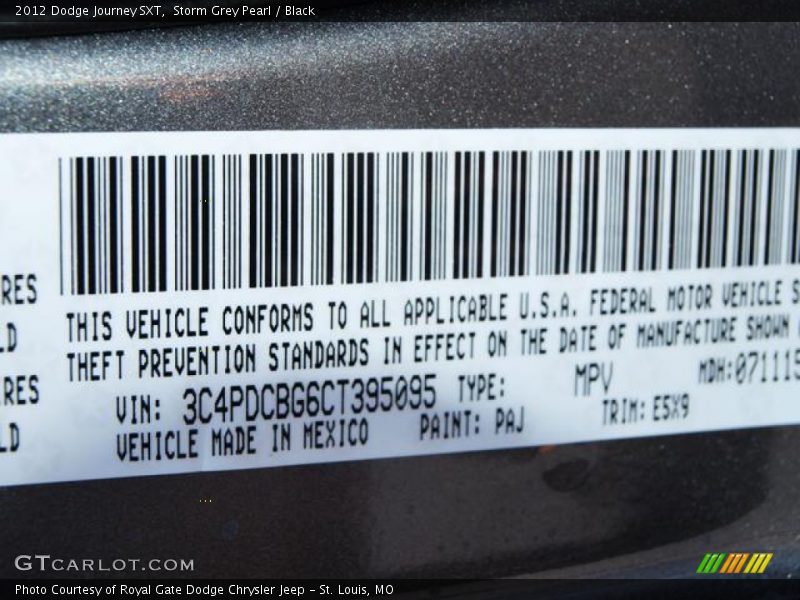 Storm Grey Pearl / Black 2012 Dodge Journey SXT