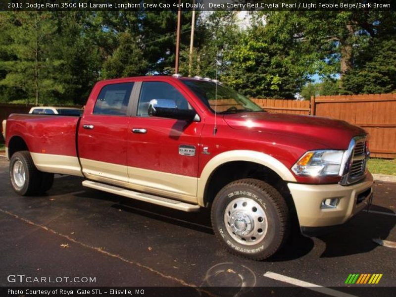 Deep Cherry Red Crystal Pearl / Light Pebble Beige/Bark Brown 2012 Dodge Ram 3500 HD Laramie Longhorn Crew Cab 4x4 Dually