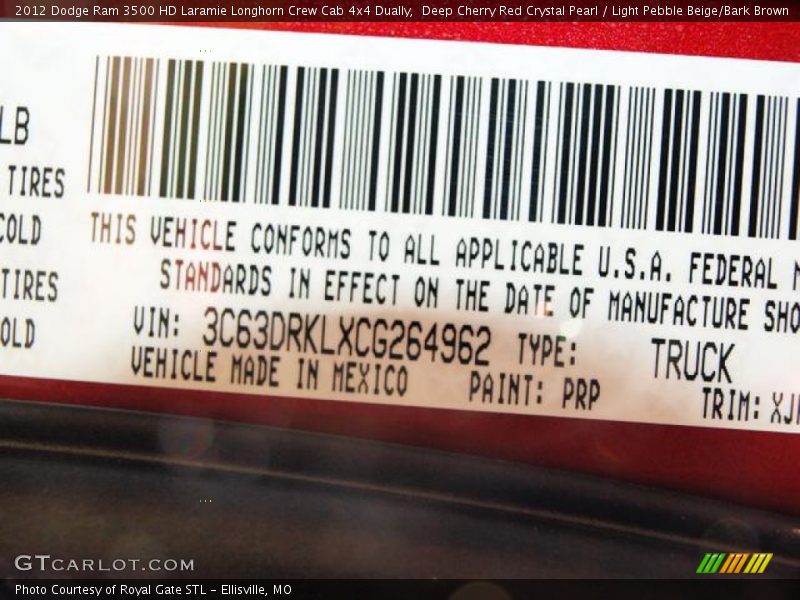 Deep Cherry Red Crystal Pearl / Light Pebble Beige/Bark Brown 2012 Dodge Ram 3500 HD Laramie Longhorn Crew Cab 4x4 Dually
