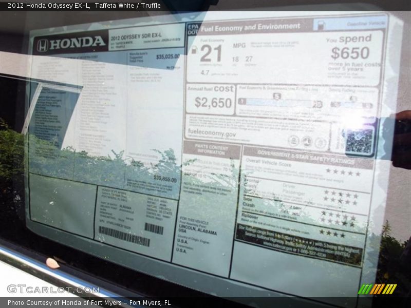 Taffeta White / Truffle 2012 Honda Odyssey EX-L