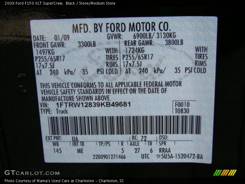Black / Stone/Medium Stone 2009 Ford F150 XLT SuperCrew