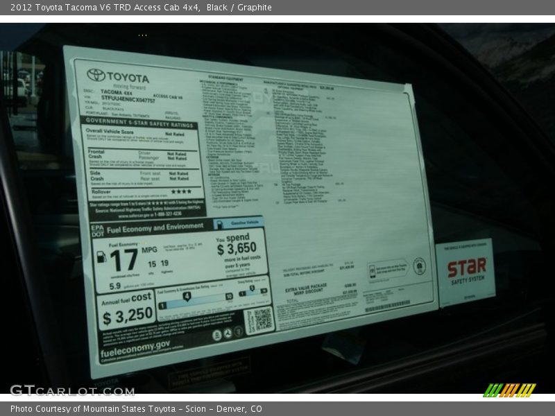  2012 Tacoma V6 TRD Access Cab 4x4 Window Sticker