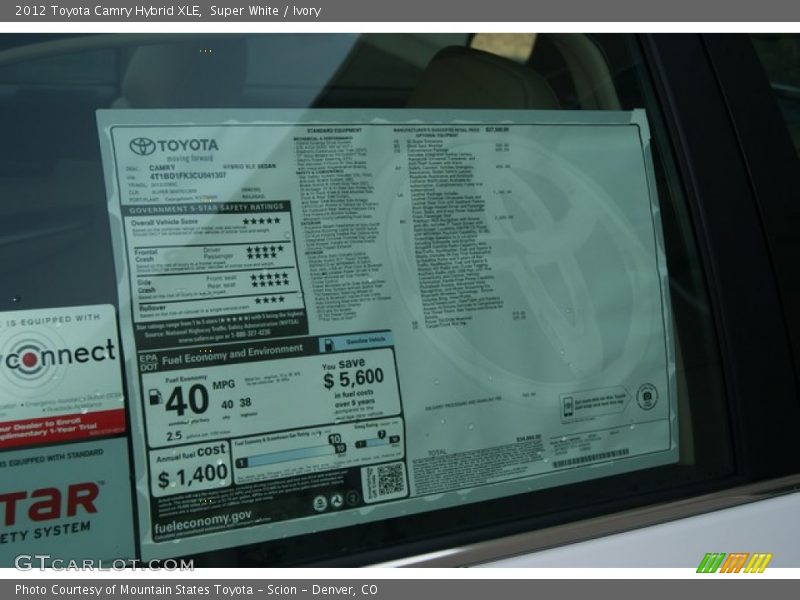  2012 Camry Hybrid XLE Window Sticker