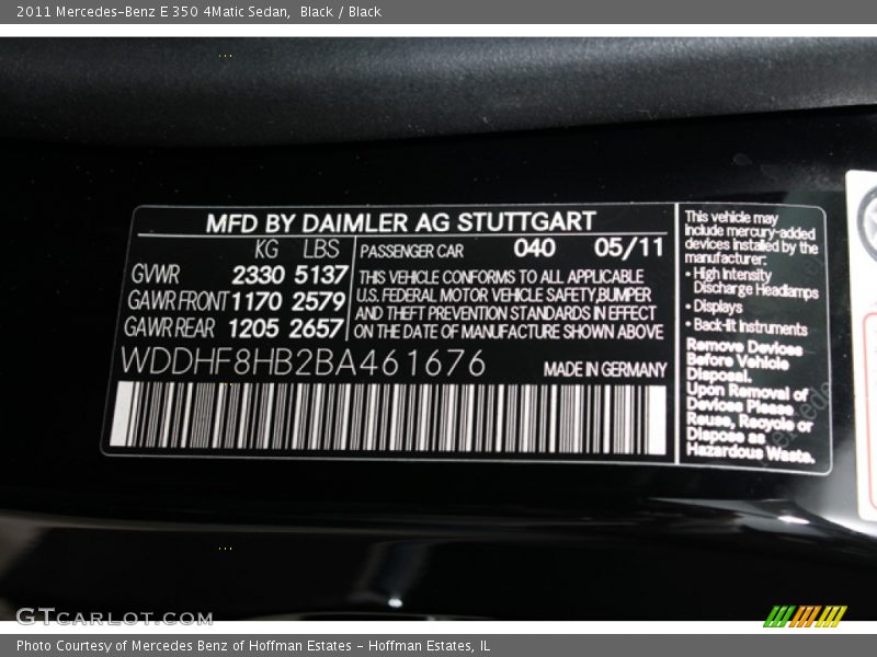 Black / Black 2011 Mercedes-Benz E 350 4Matic Sedan
