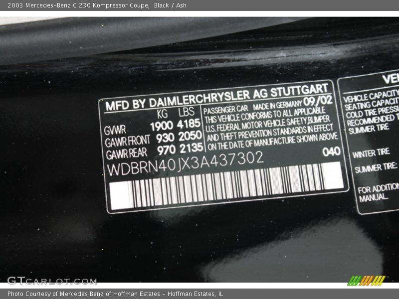 Black / Ash 2003 Mercedes-Benz C 230 Kompressor Coupe