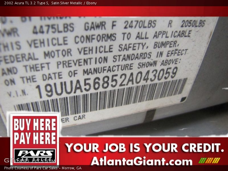Satin Silver Metallic / Ebony 2002 Acura TL 3.2 Type S