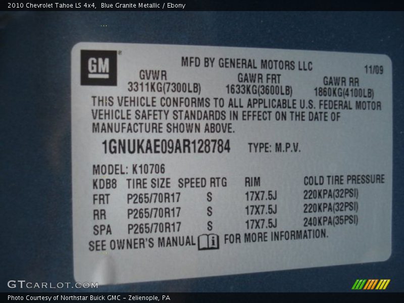 Blue Granite Metallic / Ebony 2010 Chevrolet Tahoe LS 4x4