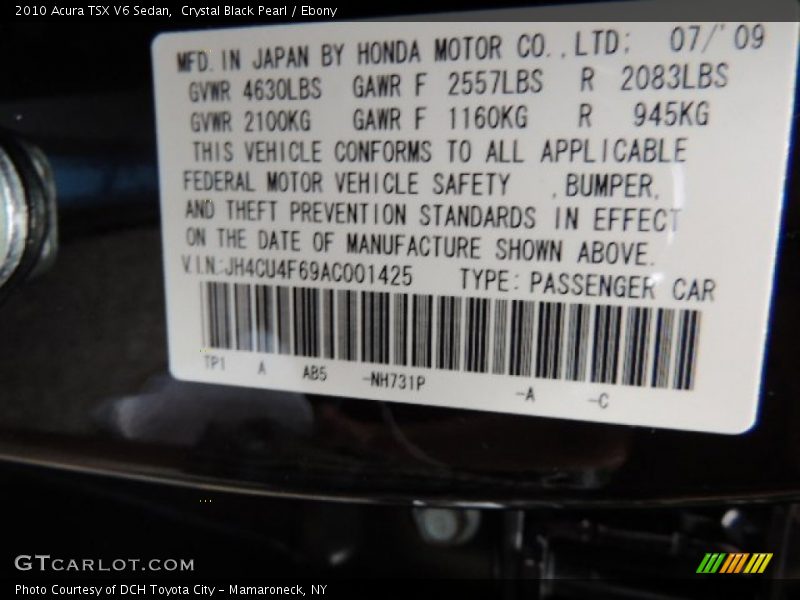Crystal Black Pearl / Ebony 2010 Acura TSX V6 Sedan