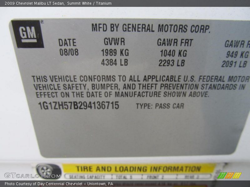 Summit White / Titanium 2009 Chevrolet Malibu LT Sedan
