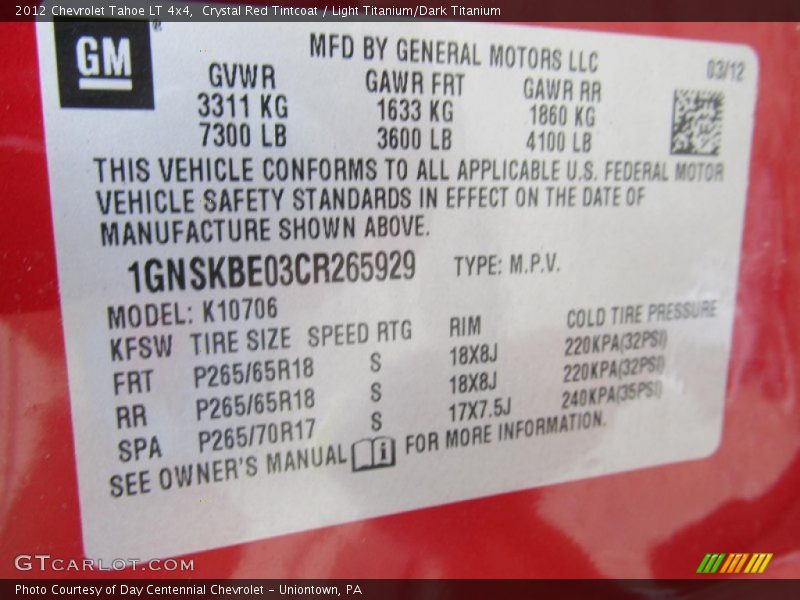 Crystal Red Tintcoat / Light Titanium/Dark Titanium 2012 Chevrolet Tahoe LT 4x4