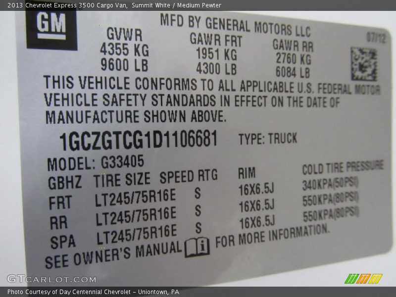 Summit White / Medium Pewter 2013 Chevrolet Express 3500 Cargo Van