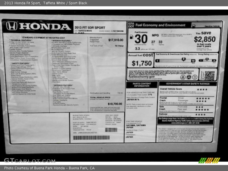  2013 Fit Sport Window Sticker