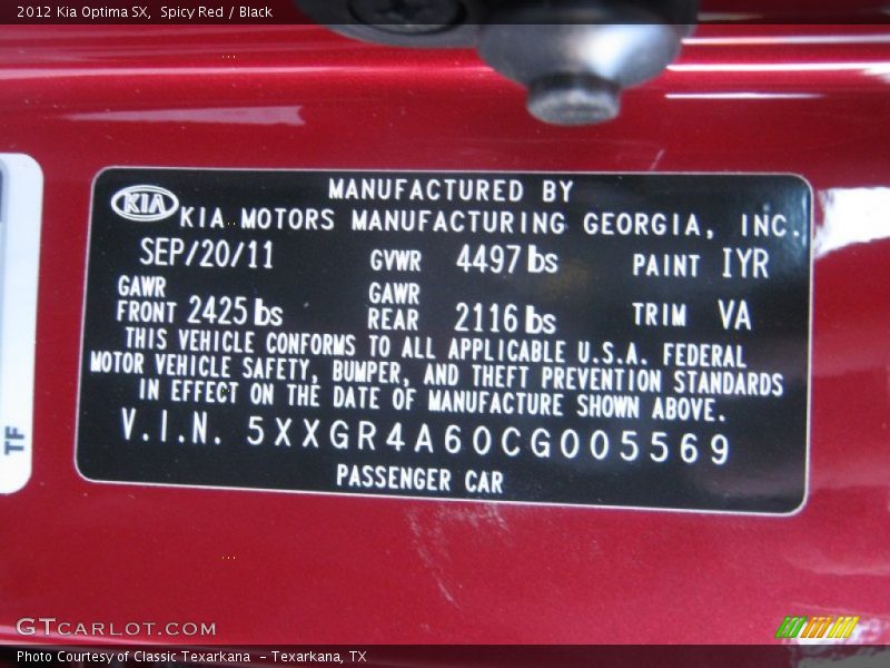 Spicy Red / Black 2012 Kia Optima SX