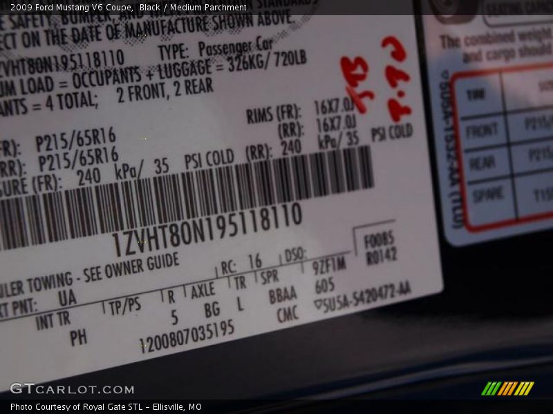 Black / Medium Parchment 2009 Ford Mustang V6 Coupe