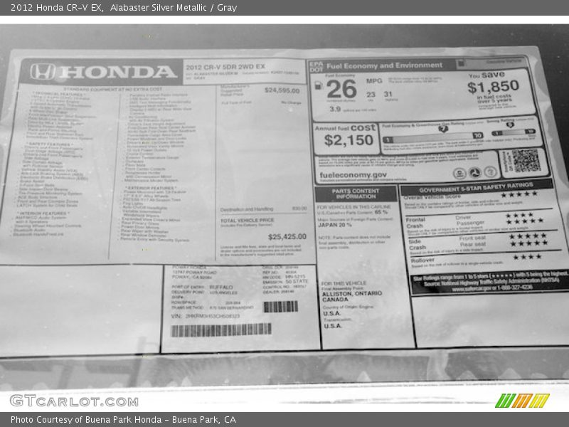 Alabaster Silver Metallic / Gray 2012 Honda CR-V EX