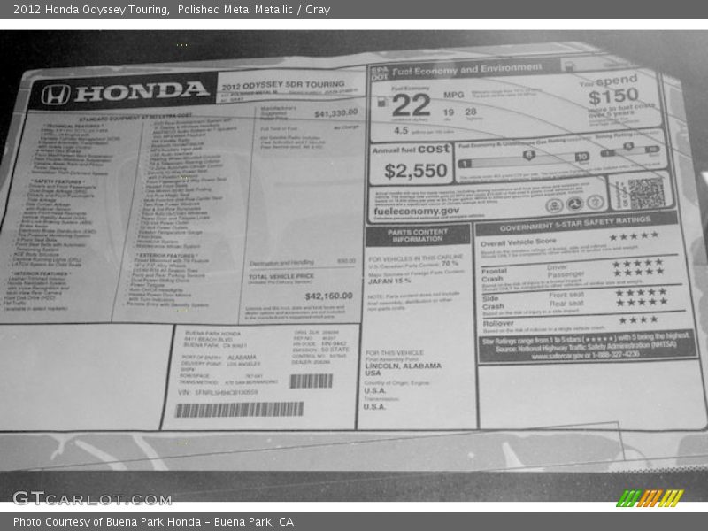 Polished Metal Metallic / Gray 2012 Honda Odyssey Touring