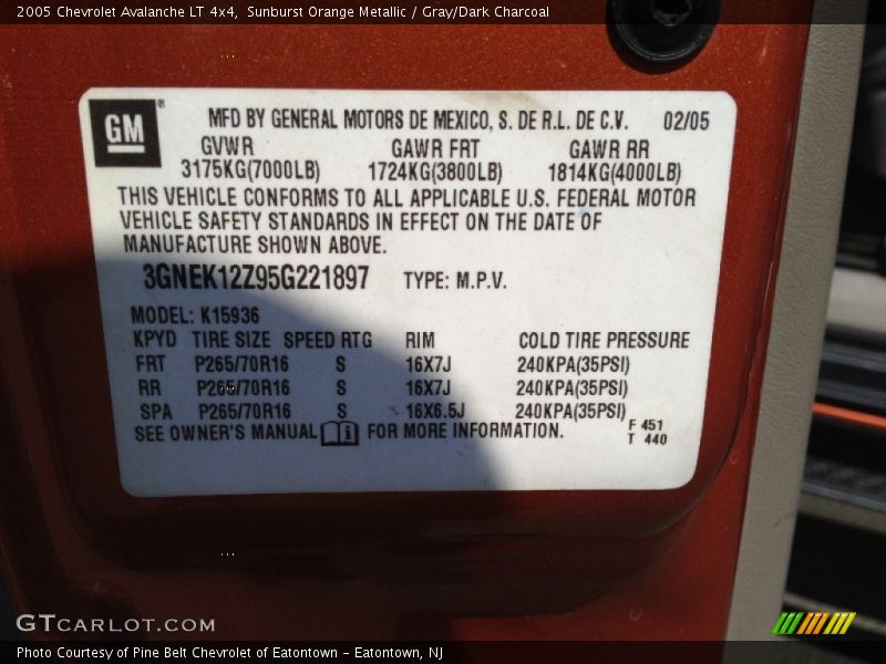 Sunburst Orange Metallic / Gray/Dark Charcoal 2005 Chevrolet Avalanche LT 4x4