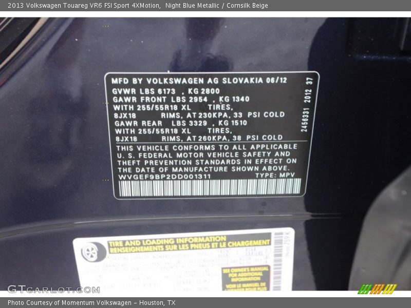 Night Blue Metallic / Cornsilk Beige 2013 Volkswagen Touareg VR6 FSI Sport 4XMotion