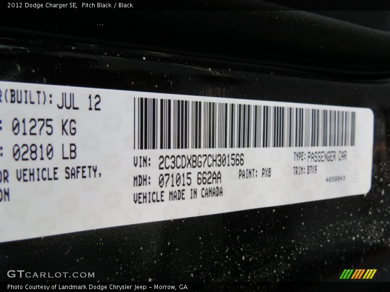 Pitch Black / Black 2012 Dodge Charger SE