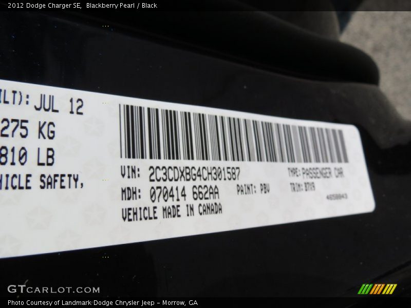Blackberry Pearl / Black 2012 Dodge Charger SE