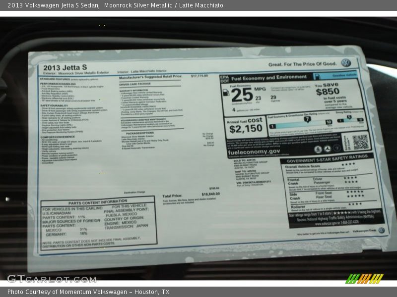 Moonrock Silver Metallic / Latte Macchiato 2013 Volkswagen Jetta S Sedan