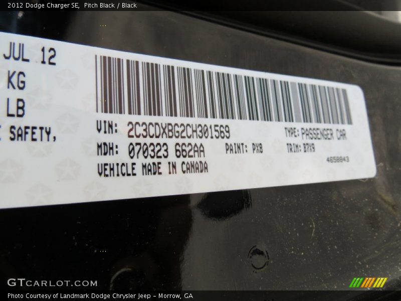 Pitch Black / Black 2012 Dodge Charger SE