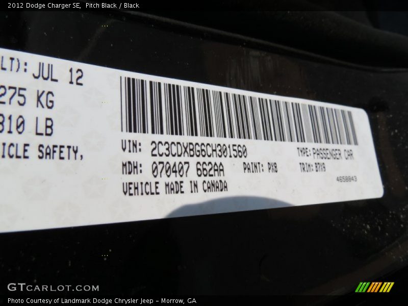 Pitch Black / Black 2012 Dodge Charger SE