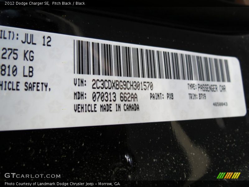 Pitch Black / Black 2012 Dodge Charger SE