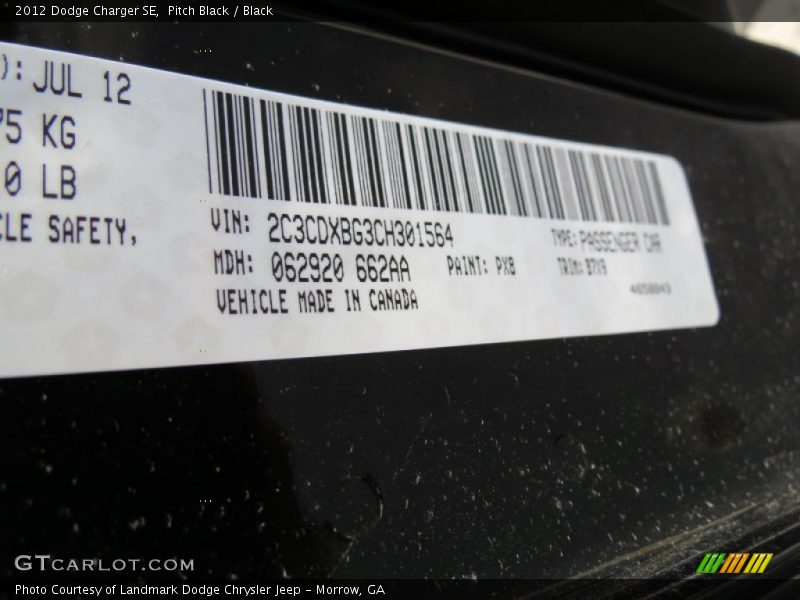 Pitch Black / Black 2012 Dodge Charger SE