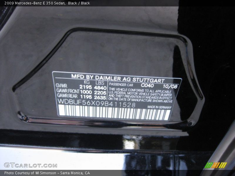 Black / Black 2009 Mercedes-Benz E 350 Sedan