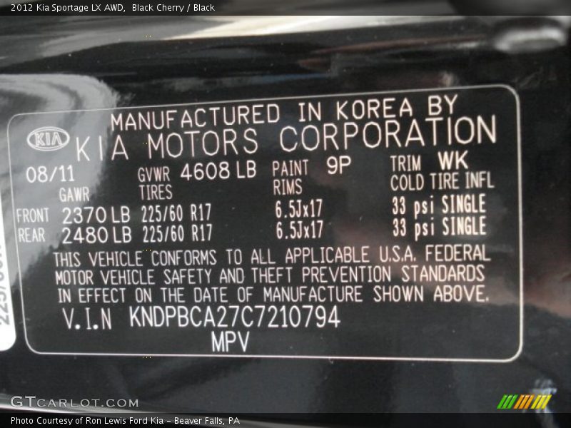 Black Cherry / Black 2012 Kia Sportage LX AWD