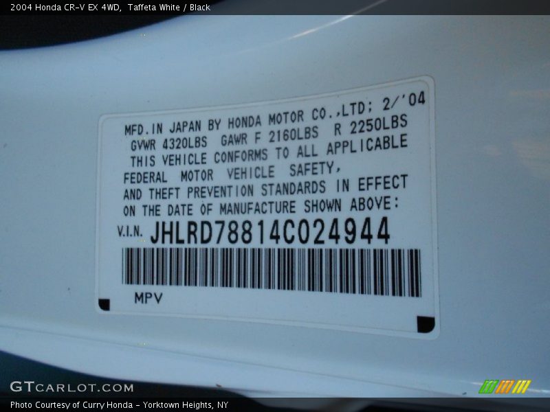 Taffeta White / Black 2004 Honda CR-V EX 4WD