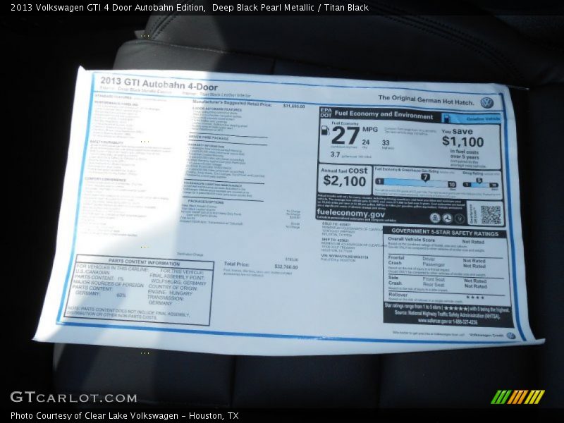  2013 GTI 4 Door Autobahn Edition Window Sticker