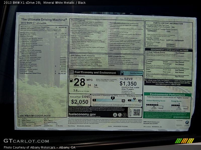  2013 X1 sDrive 28i Window Sticker