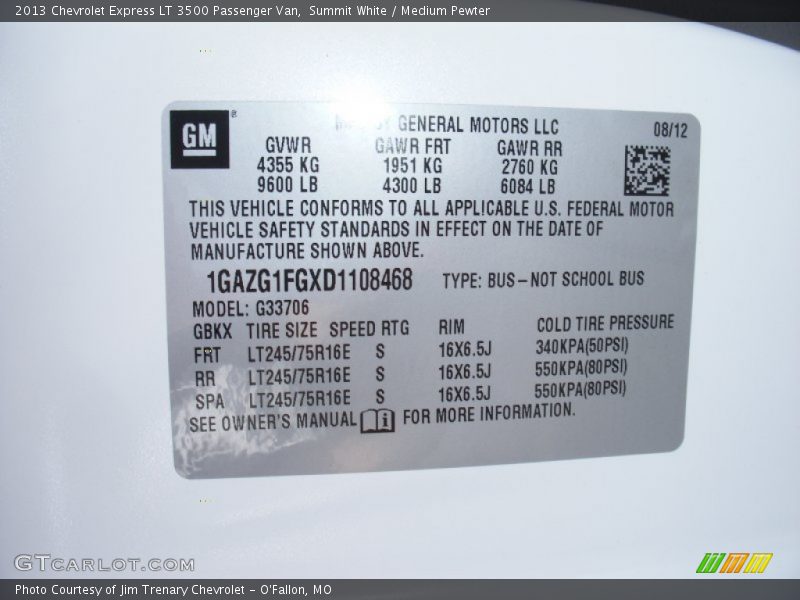 Summit White / Medium Pewter 2013 Chevrolet Express LT 3500 Passenger Van