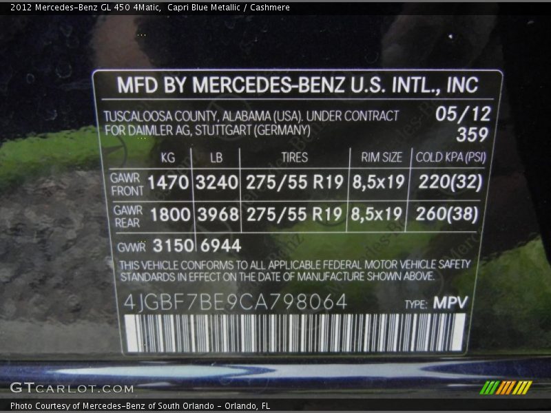 Capri Blue Metallic / Cashmere 2012 Mercedes-Benz GL 450 4Matic