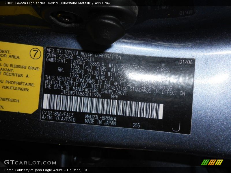 Bluestone Metallic / Ash Gray 2006 Toyota Highlander Hybrid