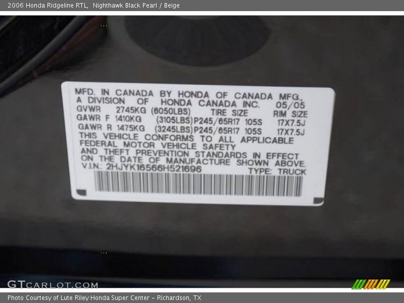 Nighthawk Black Pearl / Beige 2006 Honda Ridgeline RTL
