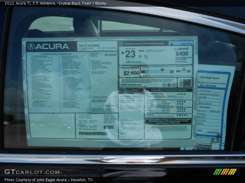 Crystal Black Pearl / Ebony 2012 Acura TL 3.5 Advance