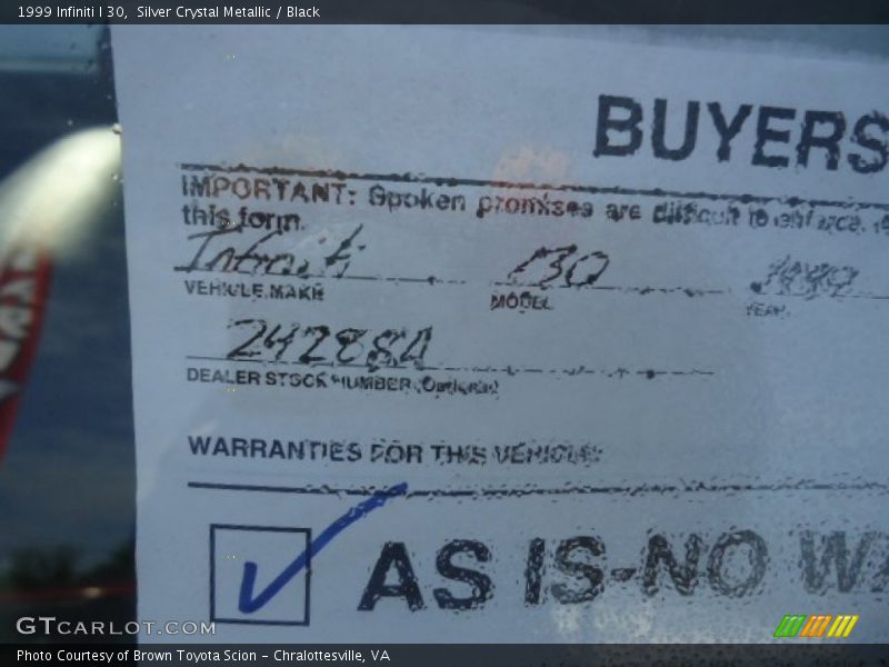 Silver Crystal Metallic / Black 1999 Infiniti I 30