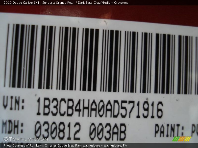 Sunburst Orange Pearl / Dark Slate Gray/Medium Graystone 2010 Dodge Caliber SXT