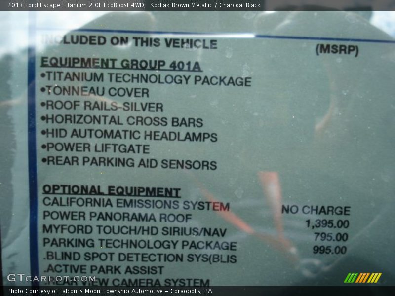  2013 Escape Titanium 2.0L EcoBoost 4WD Window Sticker