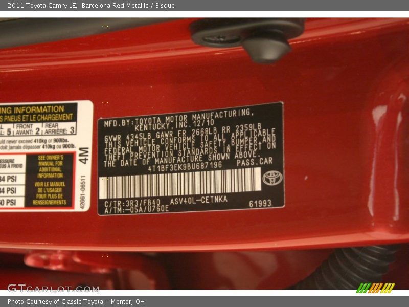 Barcelona Red Metallic / Bisque 2011 Toyota Camry LE